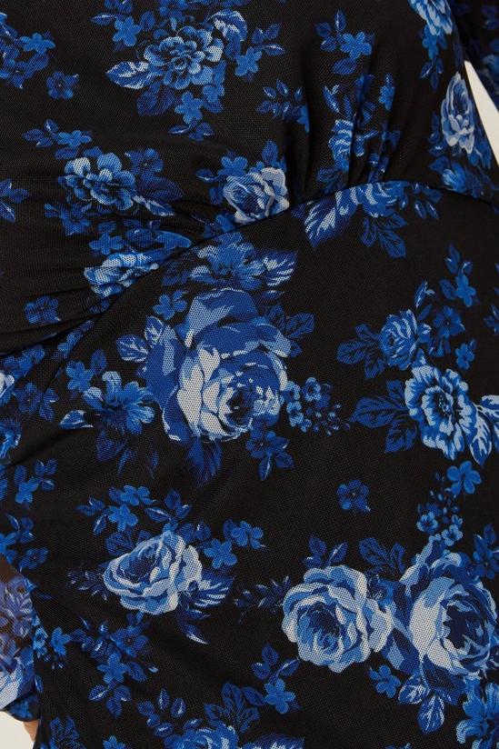 Dorothy Perkins Petite Blue Floral Print Mesh Midi Dress 5