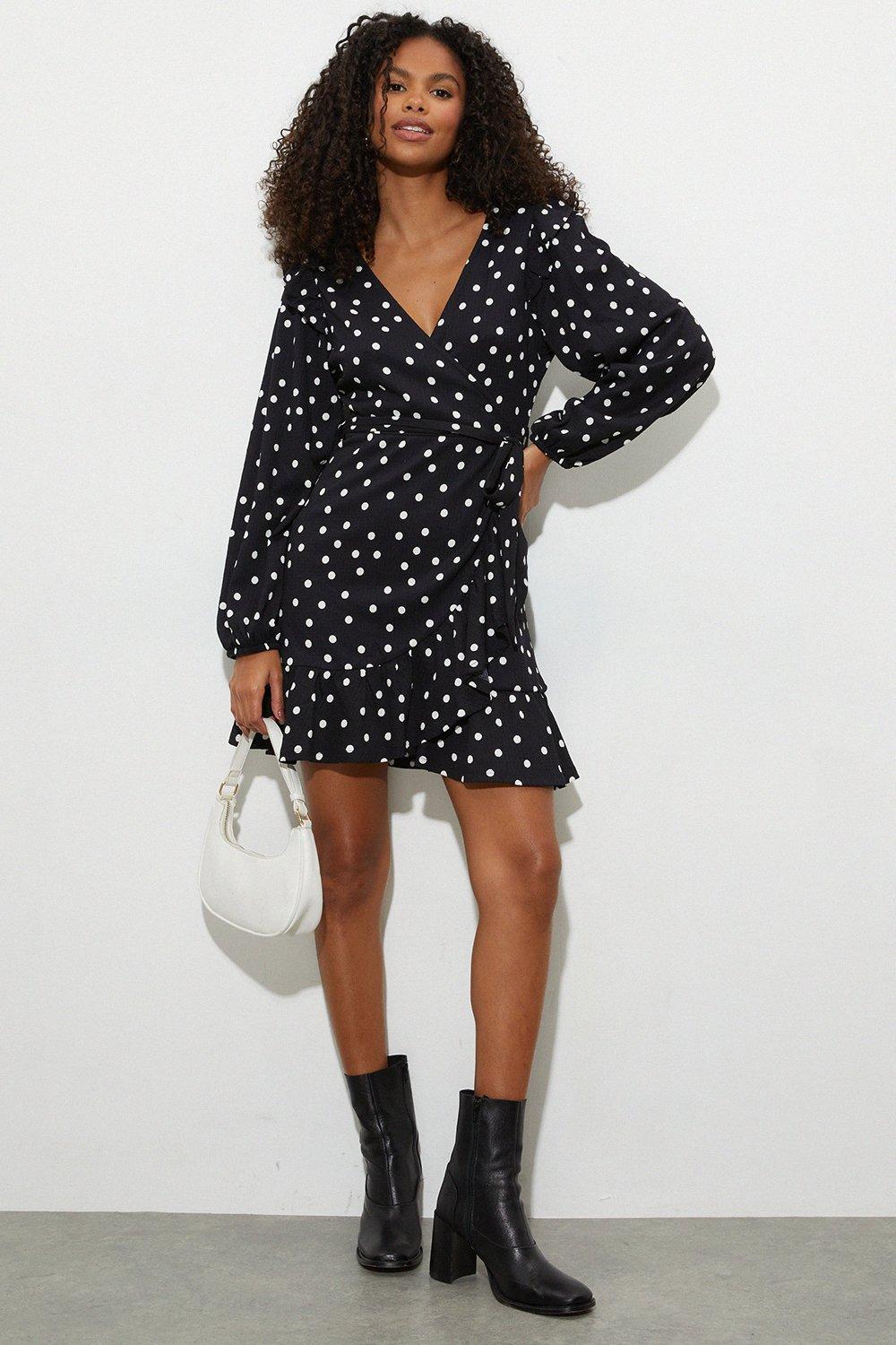 Polka dot wrap store dress long sleeve