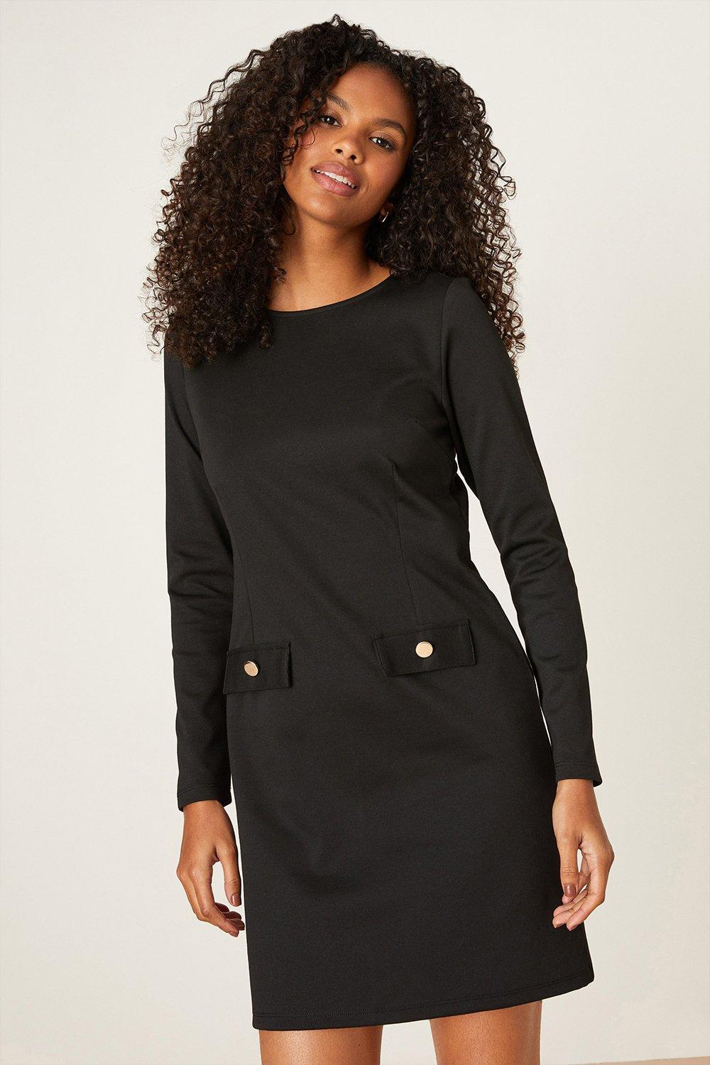 Dresses | Black Ponte Long Sleeve Shift Mini Dress | Dorothy Perkins