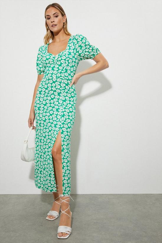 Dorothy Perkins Green Floral Ruched Front Midi Dress 2