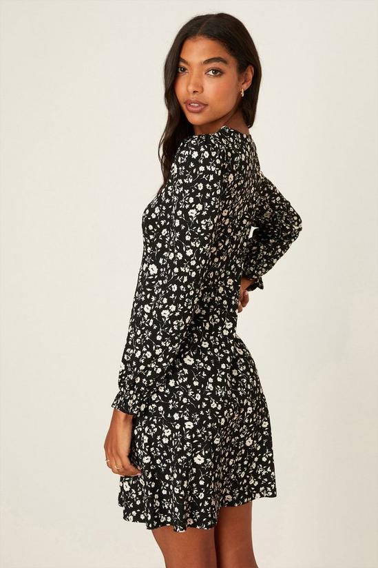 Dorothy Perkins Black Floral Shirred Cuff Mini Dress 3