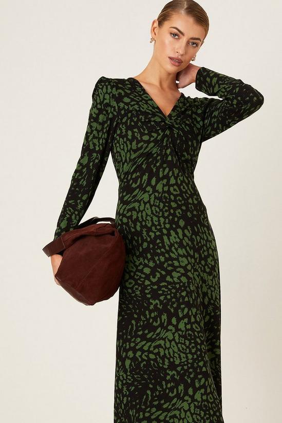 Dorothy Perkins Petite Green Printed Knot Detail Midi Dress 1