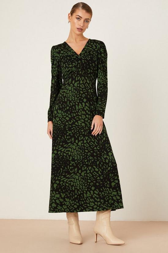 Dorothy Perkins Petite Green Printed Knot Detail Midi Dress 2