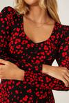 Dorothy Perkins Red Print Long Sleeve Sweetheart Midi Dress thumbnail 4