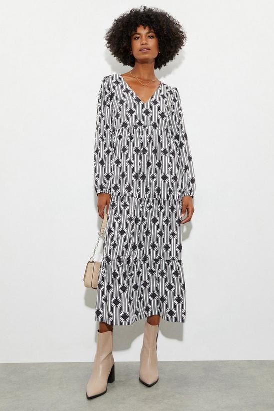 Dorothy Perkins Maddie Mono Geo Long Sleeve Midi Dress 1