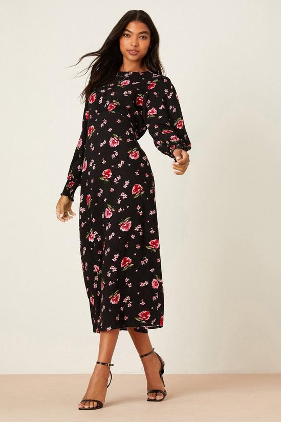 Dorothy Perkins Floral Long Sleeve Shirred Cuff Midi Dress 2