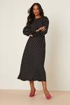 Dorothy Perkins Black Spot Long Sleeve Shirred Cuff Midi Dress thumbnail 1