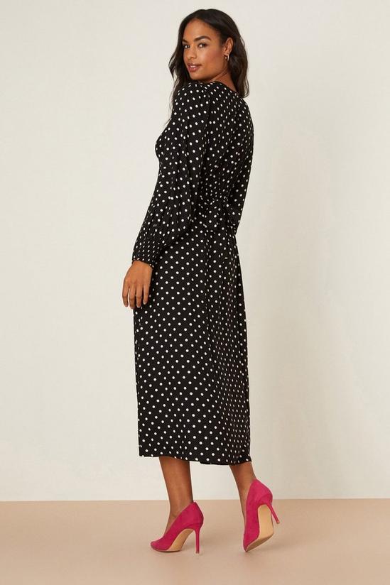 Dorothy Perkins Black Spot Long Sleeve Shirred Cuff Midi Dress 3