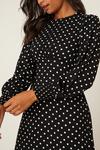 Dorothy Perkins Black Spot Long Sleeve Shirred Cuff Midi Dress thumbnail 4
