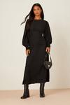 Dorothy Perkins Petite Black Spot Long Sleeve Ruched Cuff Midi Dress thumbnail 1