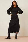 Dorothy Perkins Petite Black Spot Long Sleeve Ruched Cuff Midi Dress thumbnail 2