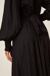 Dorothy Perkins Petite Black Spot Long Sleeve Ruched Cuff Midi Dress thumbnail 5