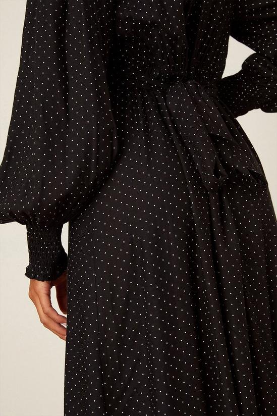 Dorothy Perkins Petite Black Spot Long Sleeve Ruched Cuff Midi Dress 5