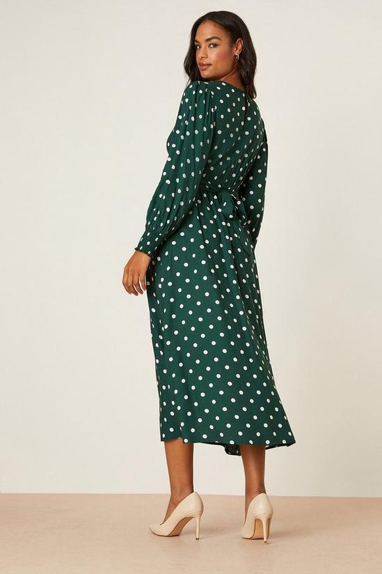 Dorothy Perkins Green Spot Long Sleeve Shirred Cuff Midi Dress 3