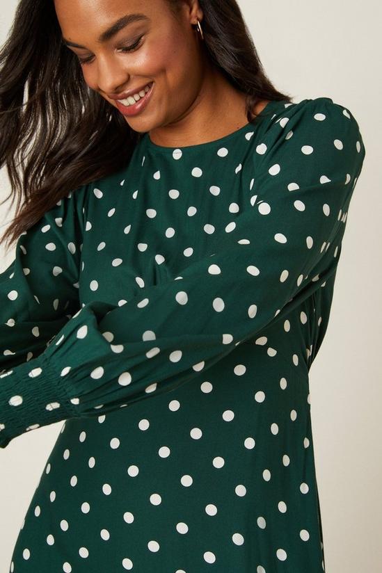 Dorothy Perkins Green Spot Long Sleeve Shirred Cuff Midi Dress 5