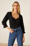 Dorothy Perkins Ruched Front Puff Sleeve Textured Top thumbnail 1