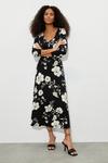 Dorothy Perkins Tall Black Large Floral Long Sleeve Midi Dress thumbnail 2