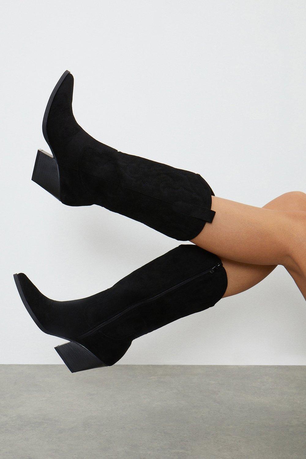 Women's Kira Western Calf Boots - natural black - 4