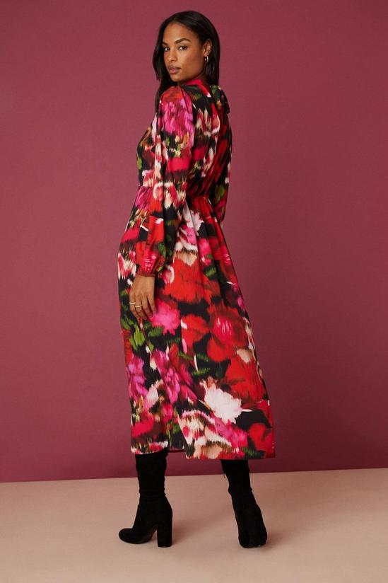 Dorothy Perkins Blurred Floral High Neck Keyhole Detail Midi Dress 3