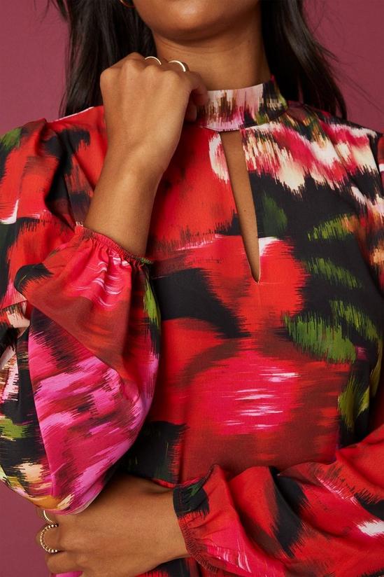 Dorothy Perkins Blurred Floral High Neck Keyhole Detail Midi Dress 4