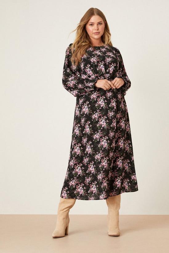 Dorothy Perkins Curve Black Floral Long Sleeve Empire Midi Dress 2