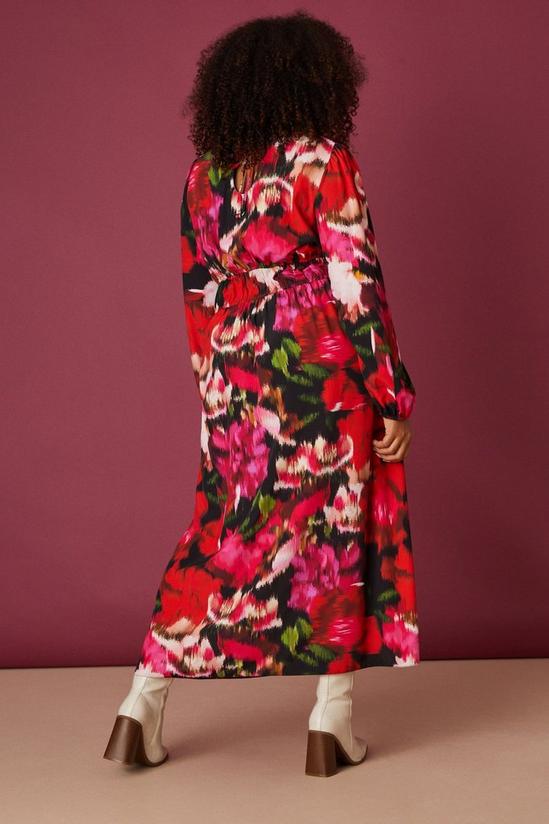 Dorothy Perkins Curve Blurred Floral High Neck Key Hole Detail Midi Dress 3