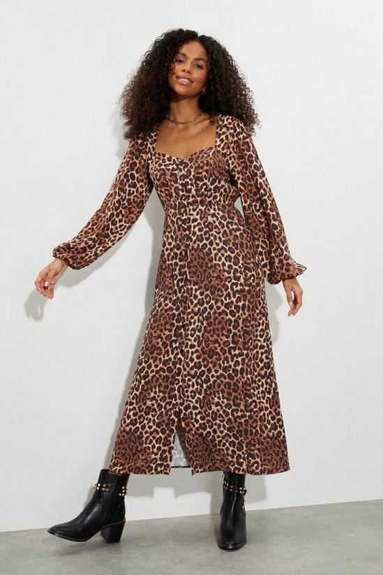 Dorothy Perkins Kitty Leopard Long Sleeve Button Midi Dress 2