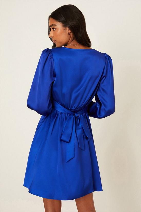 Dorothy Perkins Blue Satin Wrap Mini Dress 3
