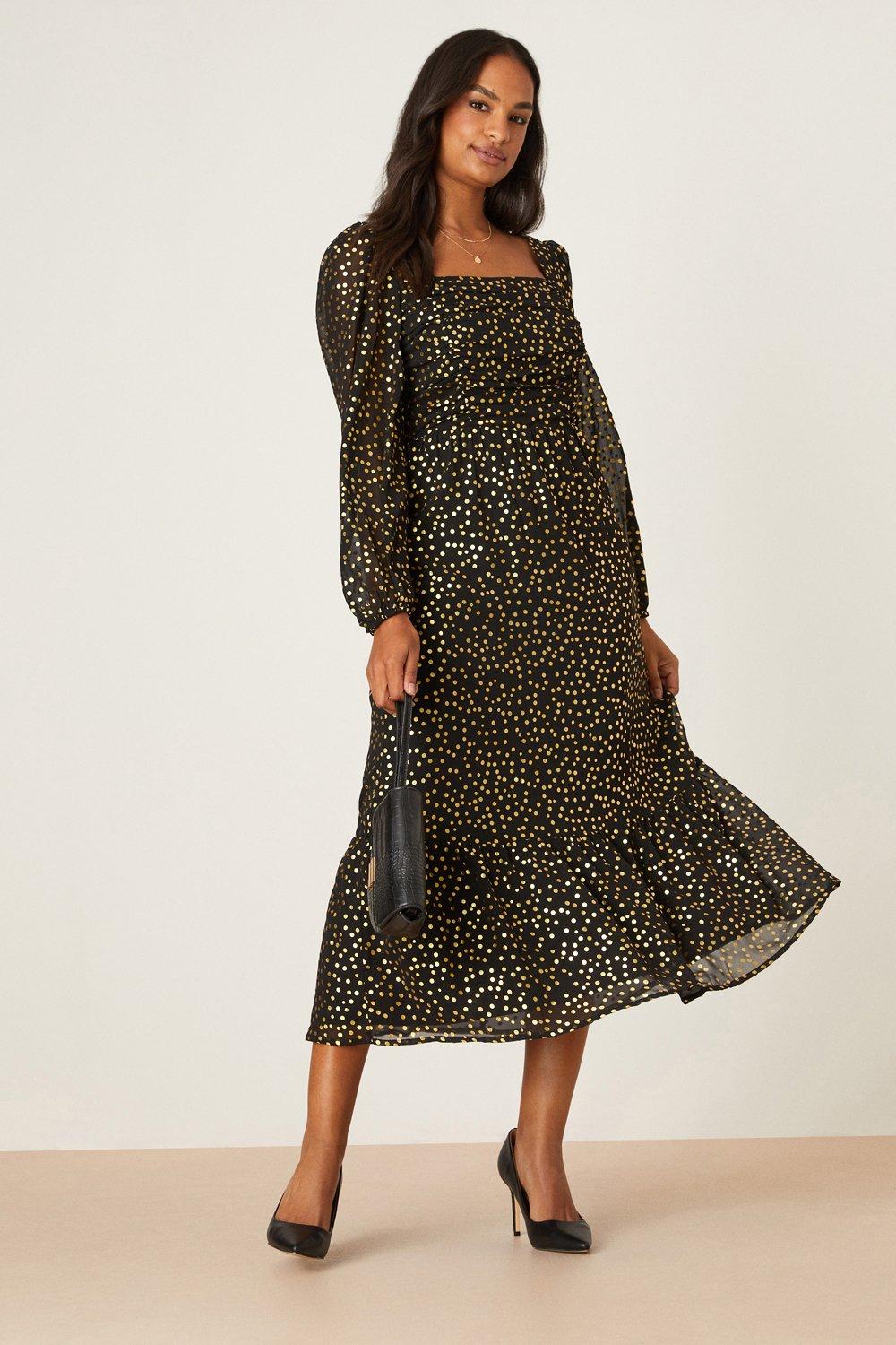 Gold Foil Spot Midi Dress