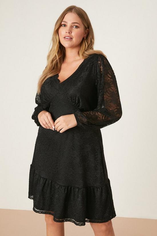 Dorothy Perkins Curve Black Lace Long Sleeve Mini Dress 1