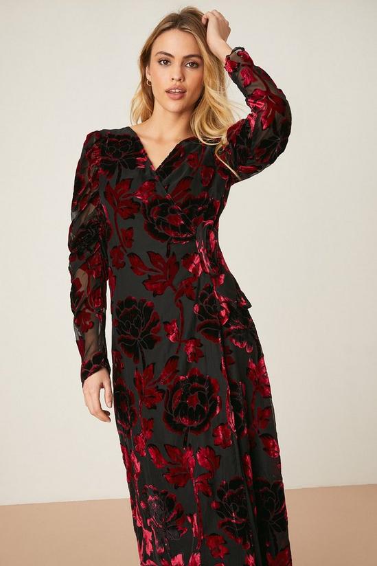 Dorothy Perkins Red Burnout Floral Wrap Midi Dress 1