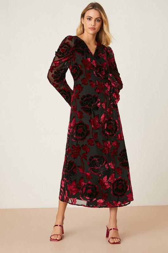 Dorothy Perkins Red Burnout Floral Wrap Midi Dress 2
