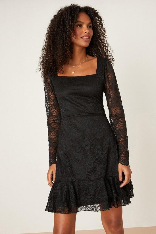 Dorothy Perkins Black Lace Ruffle Hem Mini Dress 1