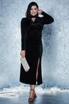 Dorothy Perkins Black Studded Velvet Keyhole Wrap Midi Dress thumbnail 1