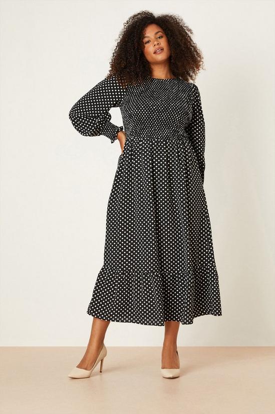 Dorothy Perkins Curve Black Spot Shirred Midi Dress 1