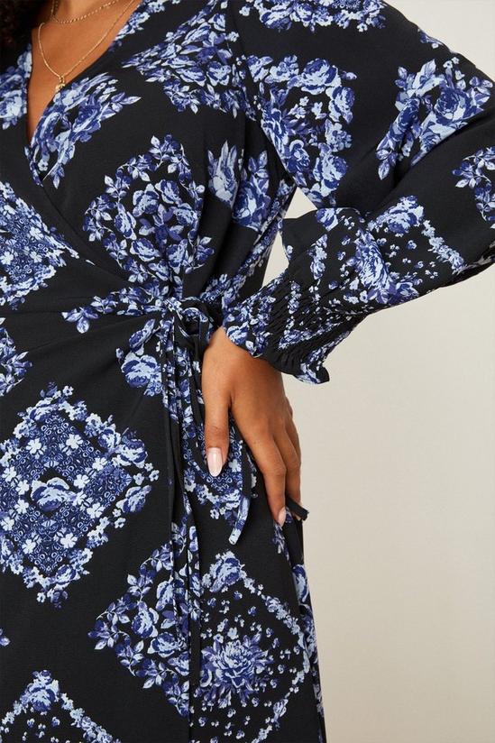 Dorothy Perkins Curve Blue Floral Wrap Long Sleeve Midi Dress 4