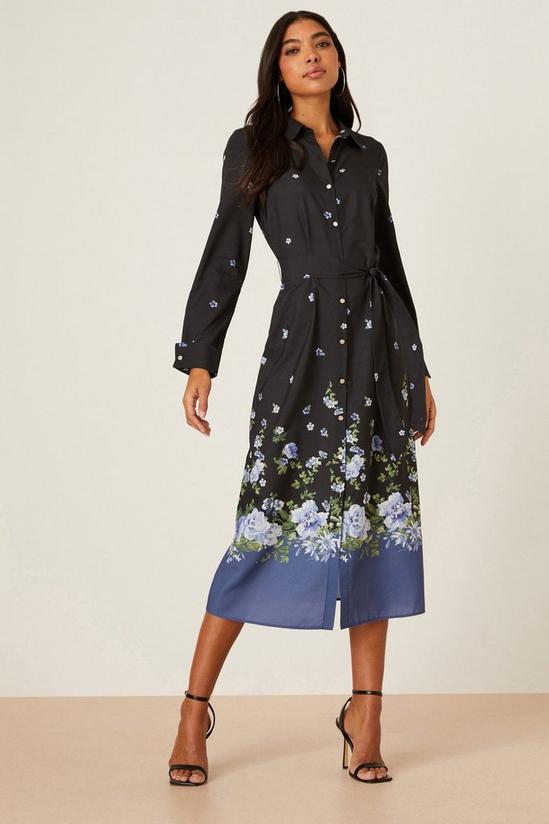 Dorothy Perkins Border Floral Print Belted Midi Shirt Dress 1