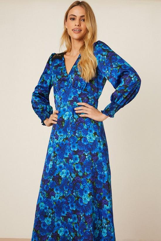 Dorothy Perkins Satin Blue Floral Lace Trim Wrap Midi Dress 1