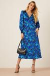 Dorothy Perkins Satin Blue Floral Lace Trim Wrap Midi Dress thumbnail 2