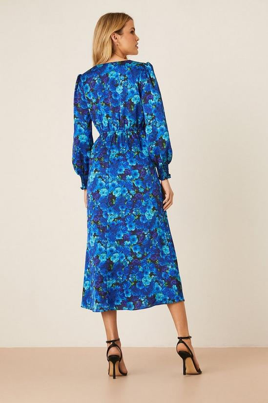 Dorothy Perkins Satin Blue Floral Lace Trim Wrap Midi Dress 3