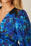Dorothy Perkins Satin Blue Floral Lace Trim Wrap Midi Dress thumbnail 4