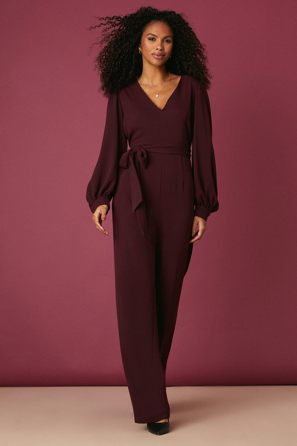 Burgundy long store sleeve jumpsuit