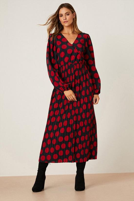 Dorothy Perkins Red Spot Pleated Wrap Midi Dress 2
