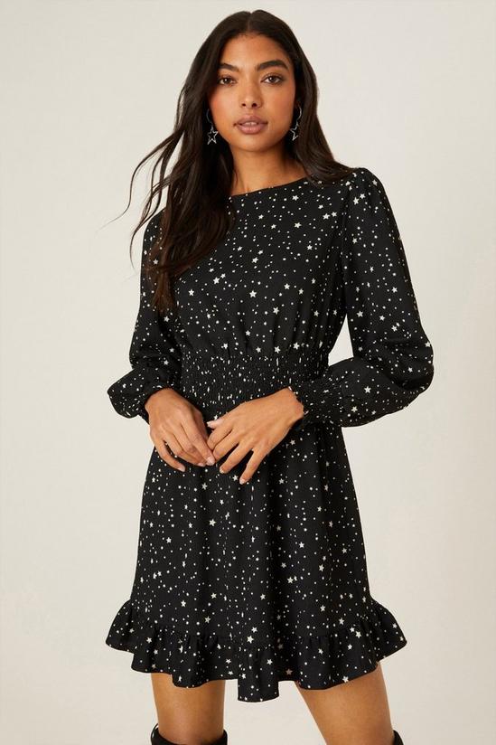 Dorothy Perkins Black Star Print Shirred Waist Mini Dress 1
