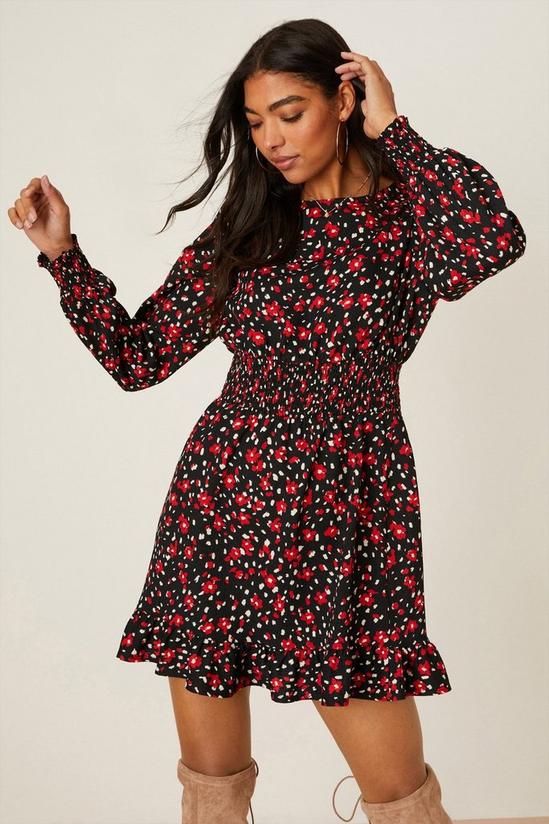 Dorothy Perkins Red Ditsy Floral Shirred Waist Mini Dress 1