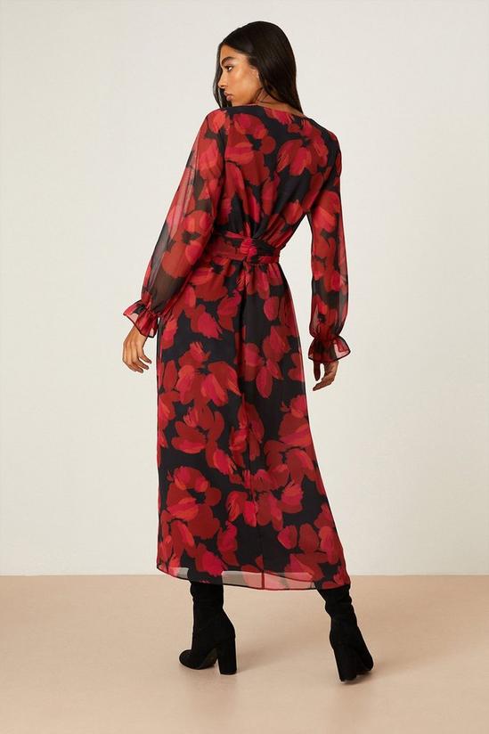 Dorothy Perkins Red Floral Chiffon Tie Waist Midi Dress 3