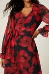 Dorothy Perkins Red Floral Chiffon Tie Waist Midi Dress thumbnail 4