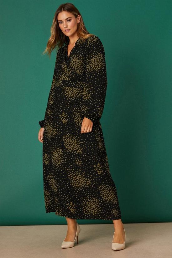 Dorothy Perkins Khaki Spot Print Collared Wrap Midi Dress 2