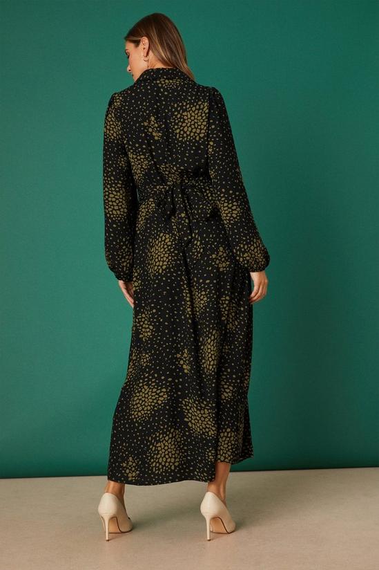 Dorothy Perkins Khaki Spot Print Collared Wrap Midi Dress 3
