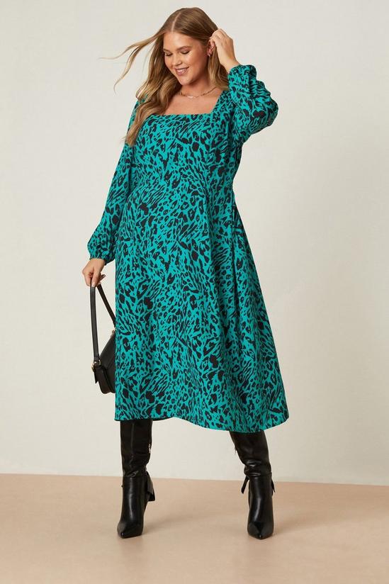 Dorothy Perkins Curve Green Leopard Square Neck Midi Dress 1